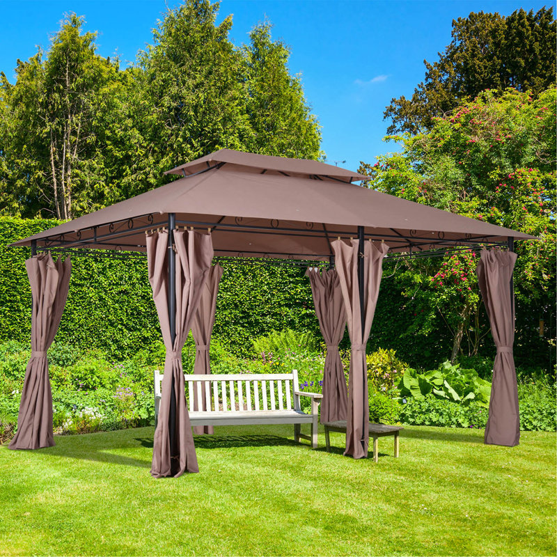 Pavillon de jardin 10 pi x 13 pi Outsunny, abri de jardin avec auvent avec rideaux, toit ventilé, structure en acier pour jardin, pelouse, cour et terrasse