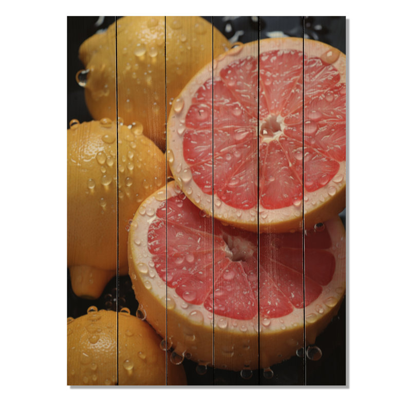 Fruit zesty pamplemousse pointillisme sur bois, H 20 po x l 10 po x P 0,78 po