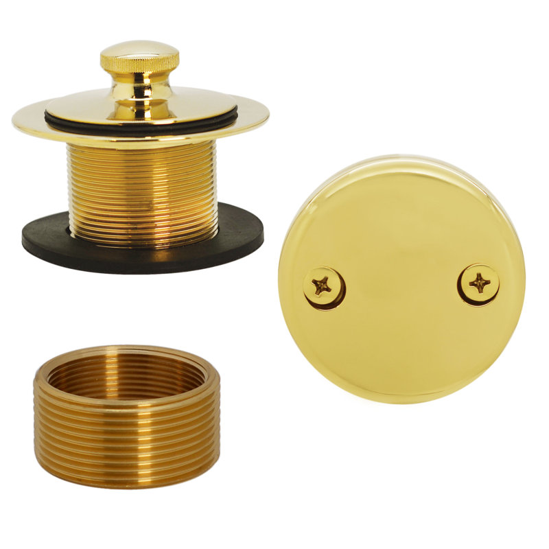 Twist & Close Bathtub Drain Trim with 2-Hole Faceplate and Adapter Bushing, PVD Polished Brass