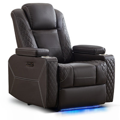Power Recliner Sofa With Adjustable Headrest, LED Lights, Storage Armrest, USB Ports & Cup Holders