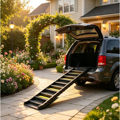 Foldable Black Dog Car Stairs Ramp, Lightweight Portable Pet Access Steps, Works for Small, Medium, Large Dogs, Perfect for Car, Truck, SUV