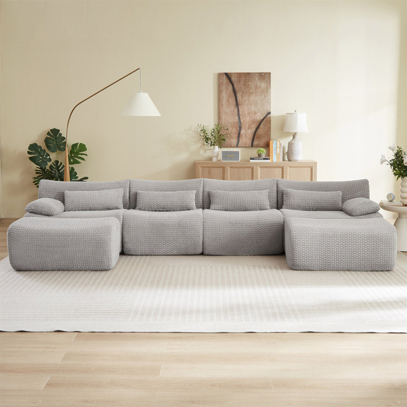 Canapés modulaires pour salon, canapé convertible en U avec repose-pieds, Grey Corduroy, Grey