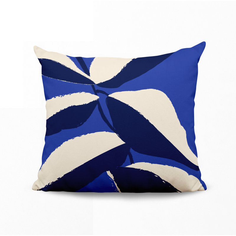 Coussin intérieur / extérieur en polyester filé Lara, 15 po x 15 po, Bleu royal / blanc cassé / bleu marine