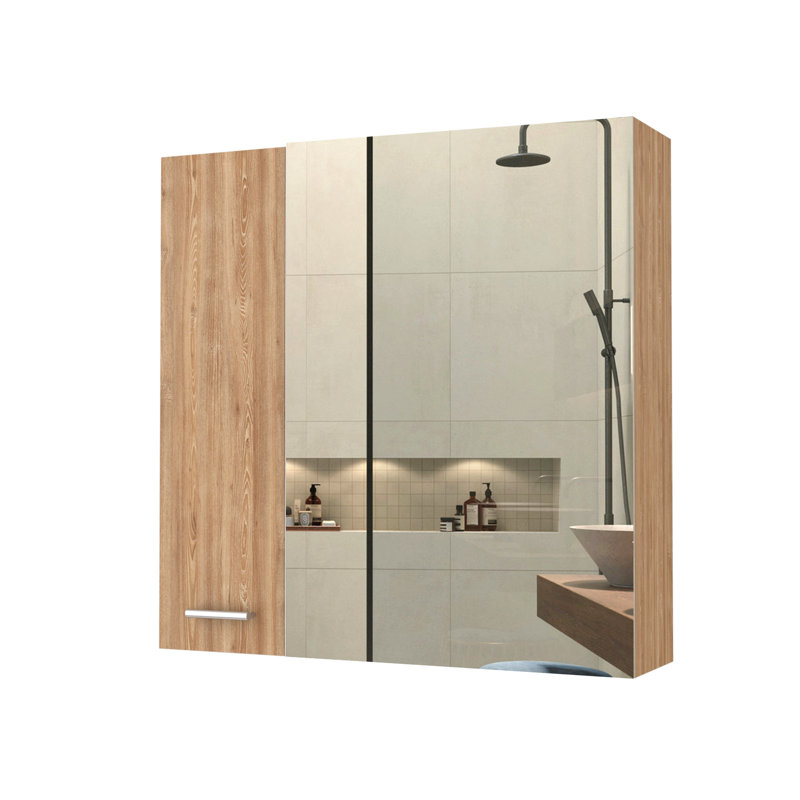 Pharmacie, miroir, porte double, quatre tablettes intérieures, Naturel