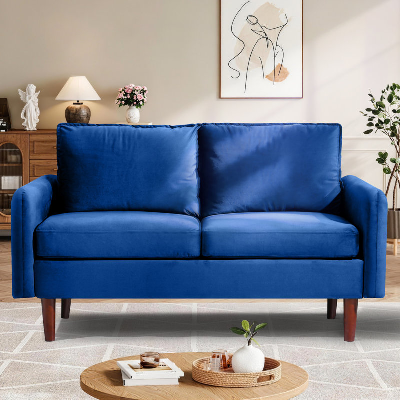 Hessville Sofa 56.3" sofas Velvet Round Arm Apartment Loveseat, Space Blue Velvet