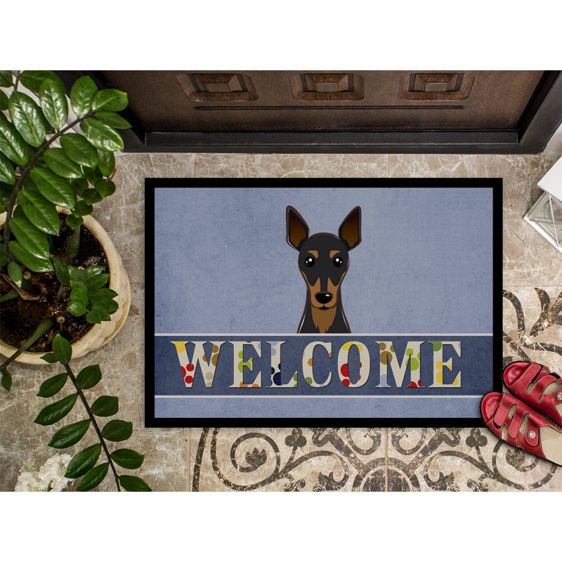 Paillasson d’extérieur antidérapant Tonopah min pin welcome, Rectangle 1 pi 6 po x 2 pi 3 po