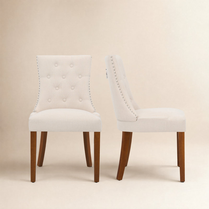 Chaises de salle à manger capitonnées et rembourrées avec pieds en bois massif, Blanc, Bois brun