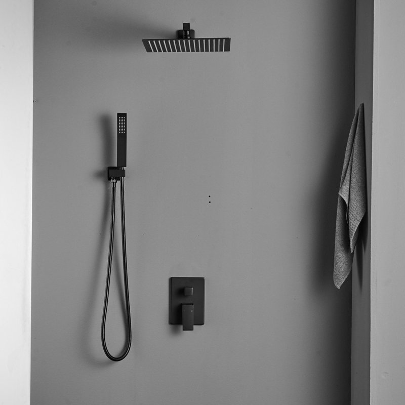 Ensemble de système de tête de douche à pluie murale pour salle de bain, avec corps de robinet et garniture de robinet Roughin