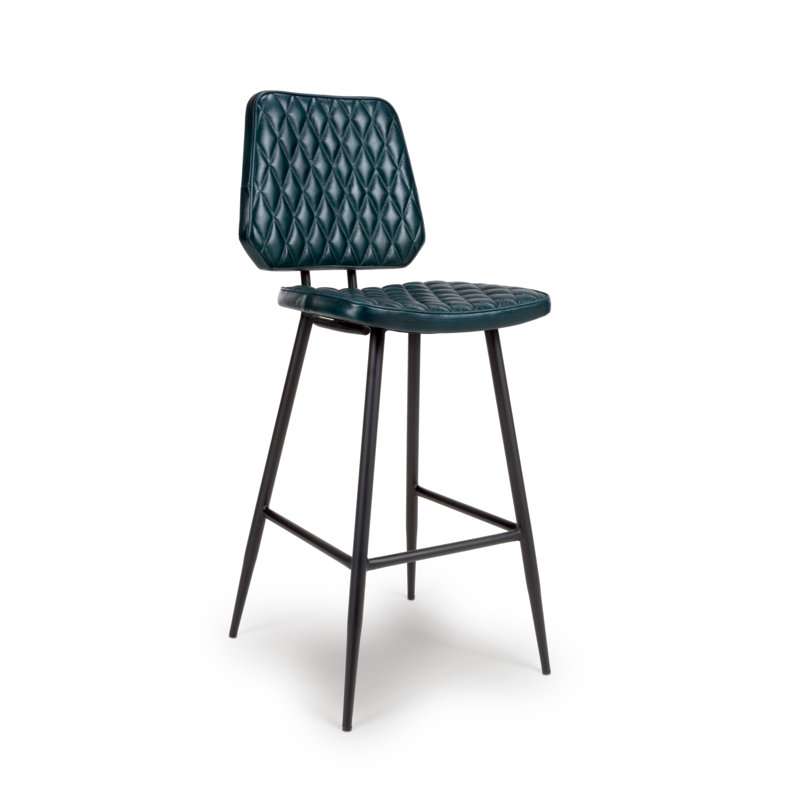 Ehret Upholstered Counter Stool with Metal Frame, Blue