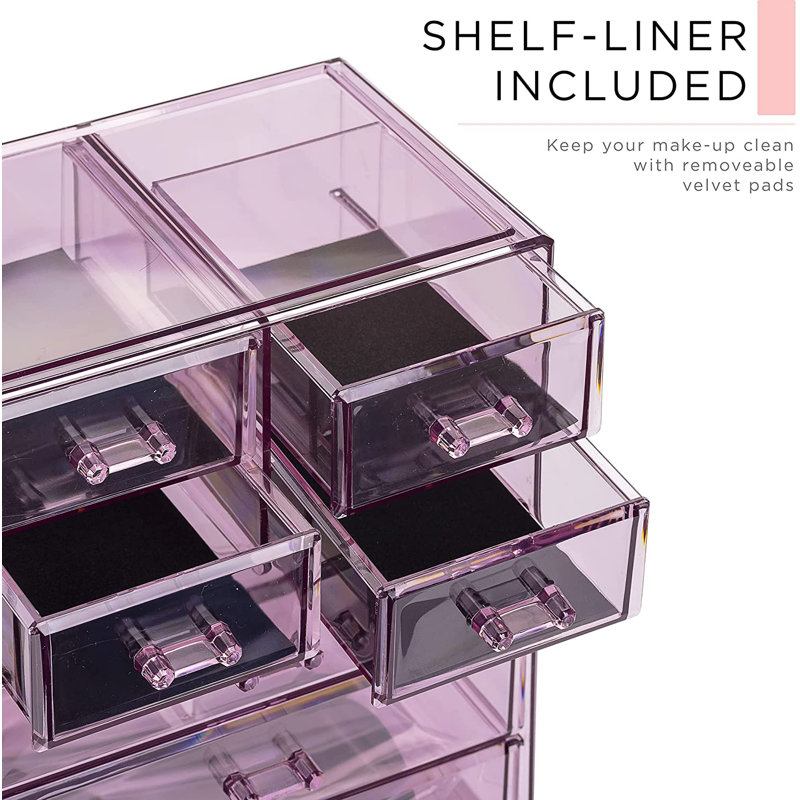 Purple Clear Acrylic Makeup Organizer with Drawers and Top Shelf