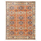 Hand Knotted Wool Oriental Area Rug in Red And Navy