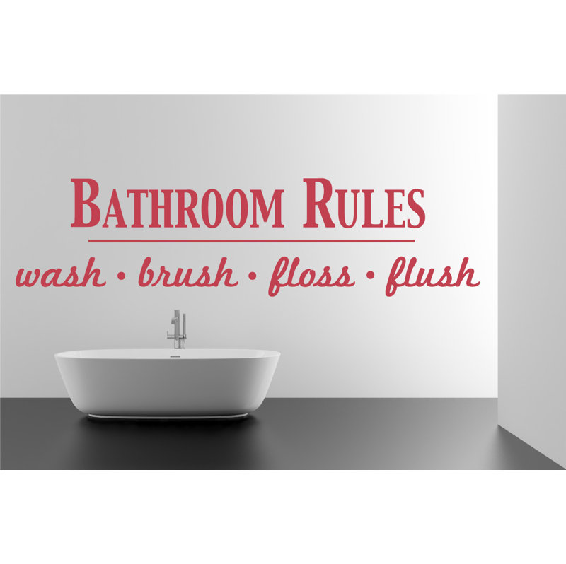 Décalcomanie murale règles de salle de bain, H 9 po x l 36 po x P 0,01 po, Rouge Dahlia