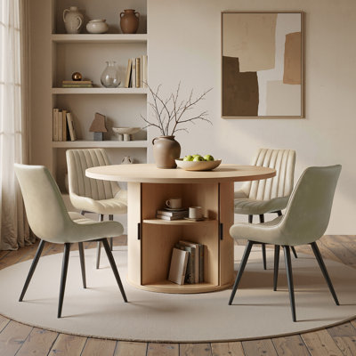 Ensemble de table de salle à manger 31,5 "/ 47" en bois avec tablette de rangement semi-ouverte, comprenant 2 à 4 chaises rembourrées en tissu