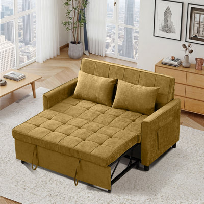 56.9'' Upholstered Convertible Sleeper Sofa with USB and Side Pocket