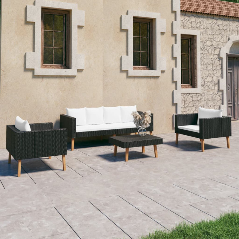 Dayamin 4 Piece Lounge Chair with Cushions, White, Brown