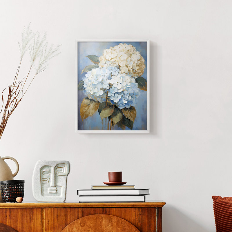 FLORAL Series CII - reproduction encadrée de qualité supérieure - prête à être accrochée - aucun clou requis, Blanc / Blanc