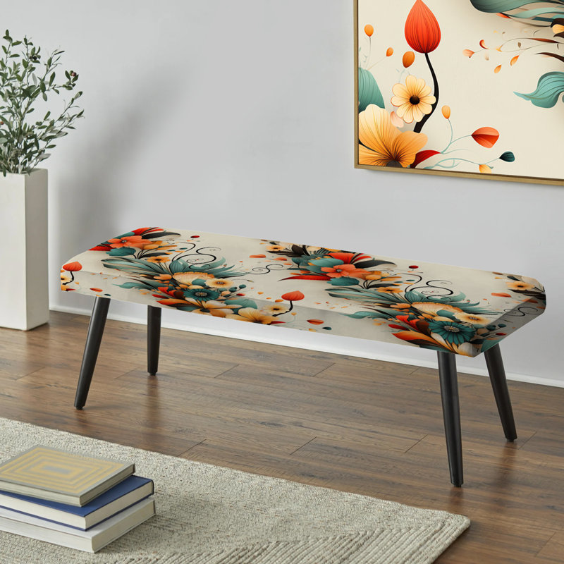 Retro Bouquet Revival - Banc rembourré noir éclectique