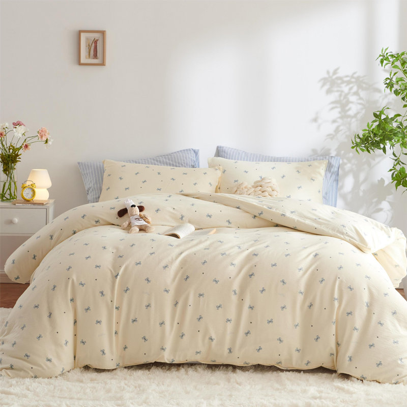 Housse de couette en jacquard Bow, Housse de couette pour lit simple + 1 taie d'oreil, Rose