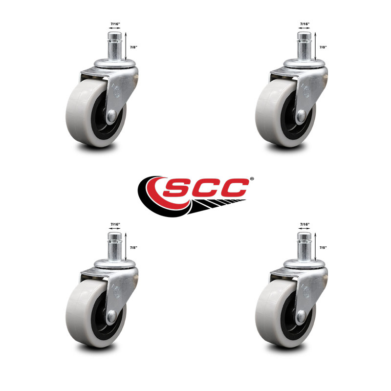 2 Inch Thermoplastic Rubber Wheel 7/8 Grip Ring Stem Caster Set of 4 SCC