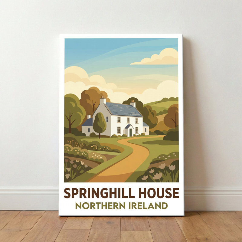 Springhill House, Northern Ireland - Romantic Country House Escape Travel Poster. Giclee Print on Wrapped Canvas. Wall Art, Home Decor - Castles & Palaces, Northern Ireland 1 Piece Wrapped Canvas Wall Art