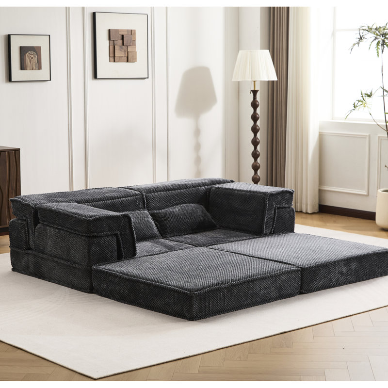 Upholstered Fabric Sectional, DARK GREY Fabric, H 27,32 po x l 38,94 po x P 76,4 po