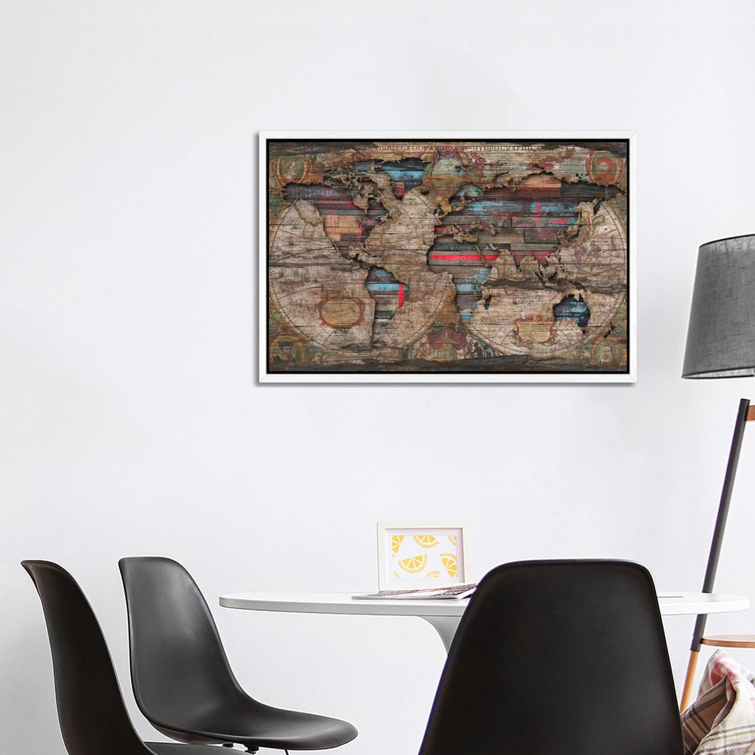 Leinwandbild Distressed World Map von Diego Tirigall