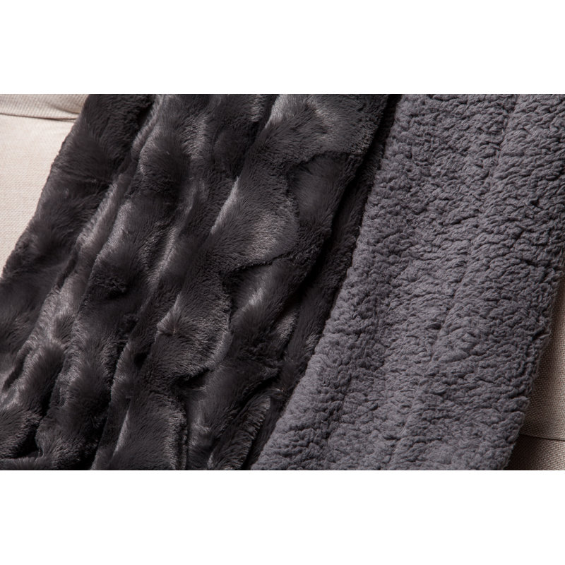  Jeté de lit en fausse fourrure, l 50 po x L 65 po, Gris foncé