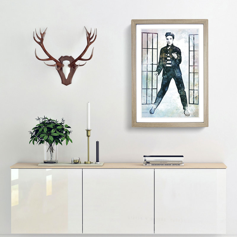 Elvis Presley in Jailhouse Rock in Abstract - Picture Frame Painting Print, Oak Framed, 48cm H x 36cm W x 2cm D