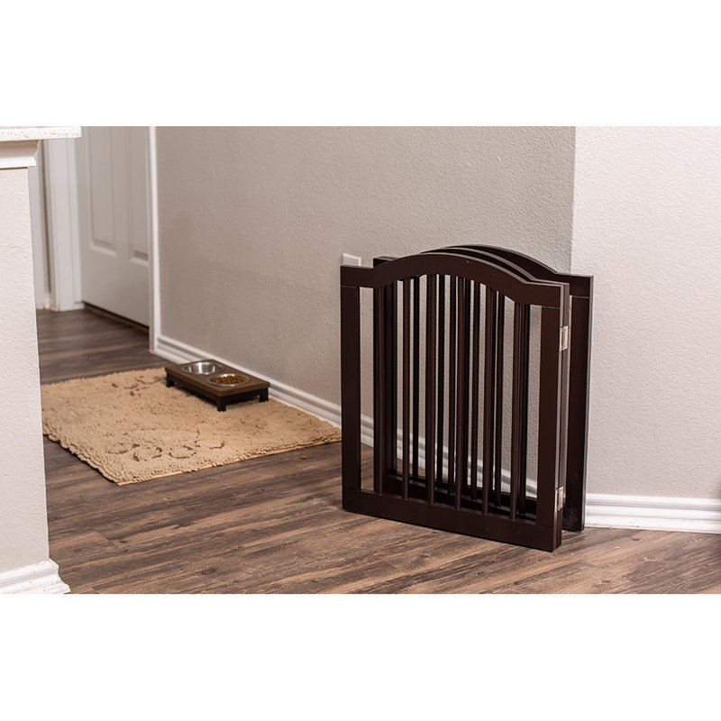 Espresso Arched Top Freestanding Solid Wood Pet Gate