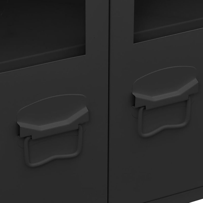 Black Metal and Glass Industrial Accent Cabinet with Tapered Legs