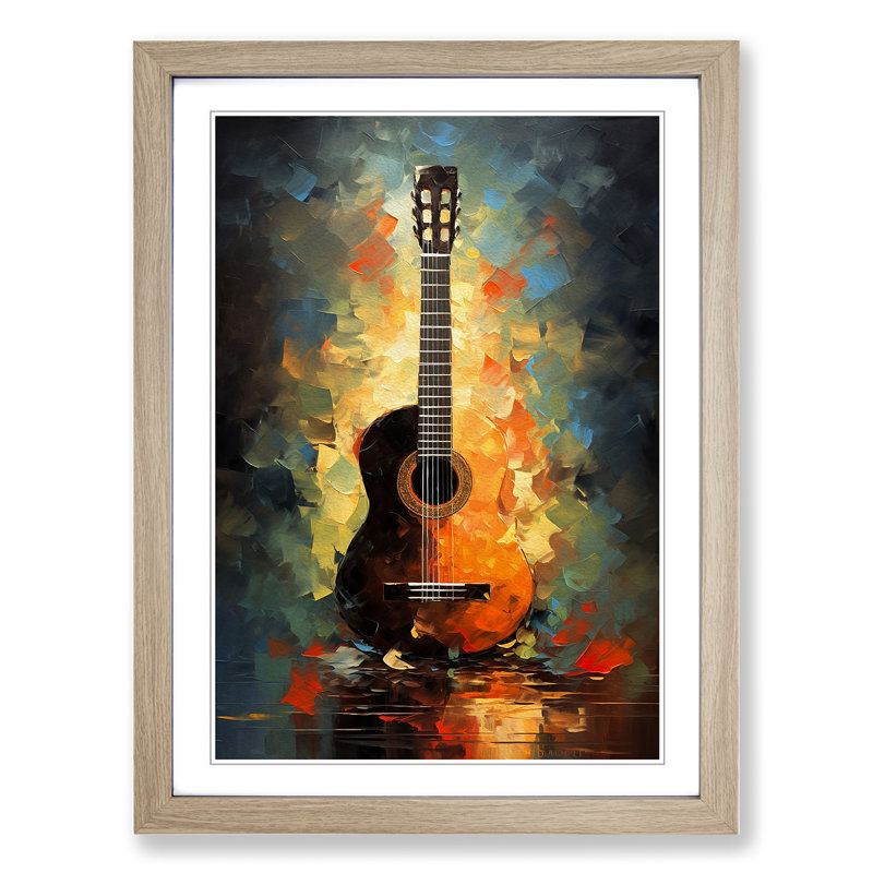 Acoustic Guitar Impressionism - Framed Print, 34cm H x 25cm W x 2cm D, Oak