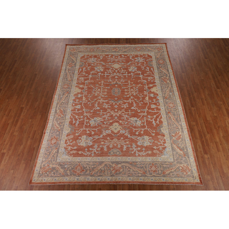 Orange Oushak Vegetable Dye Area Rug 12