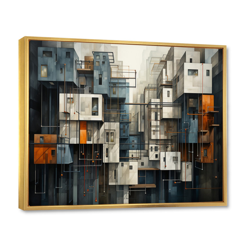 «Hardedge Urban Geometric III», reproduction sur toile, H 30 po x l 40 po x P 1,5 po, Cadre flottant doré