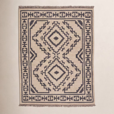 Louie Light Beige Black Flatweave Jute Rug