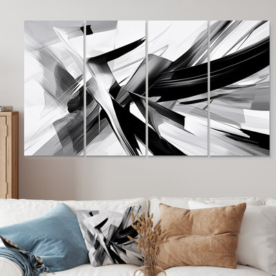 Abstrait abstrait vagues noires et blanches - ensemble d'art mural abstrait 4 pièces