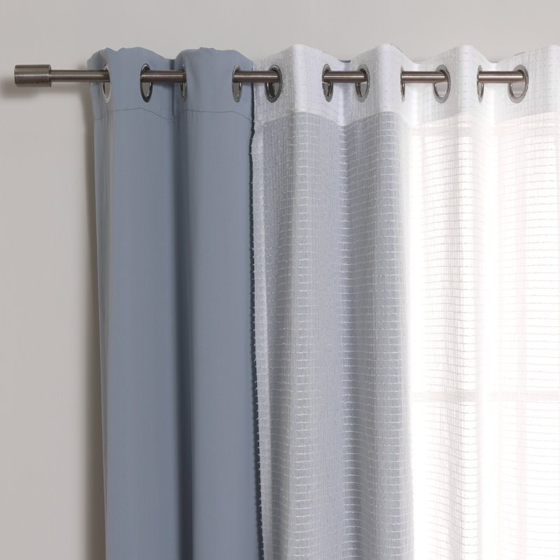 Brunos Mix & Match Striped Room Darkening and Sheer Grommet Curtain Panels, Mineral Green, 52" W x 84" L 