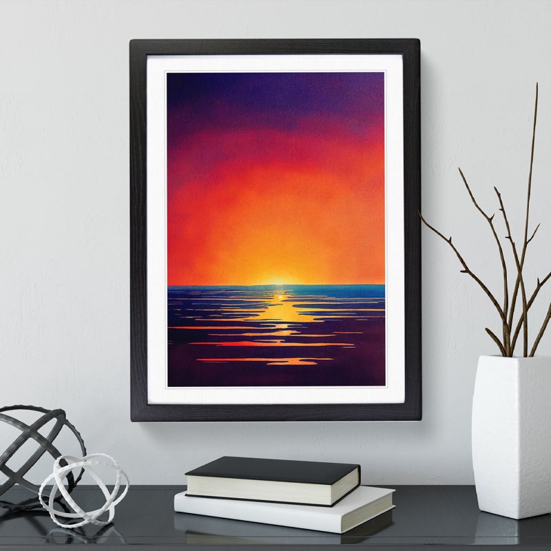 Ocean Sunset In Watercolour No.7 - Framed Print, Black, 46cm H x 34cm W