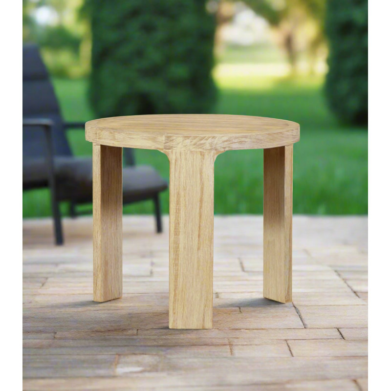 Table de bout d'extérieur en bois de teck massif naturel Eclipse, Beige