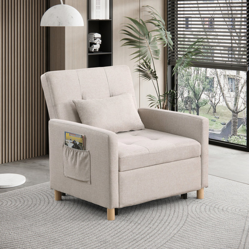 Chaise convertible, chaise réglable avec coussin pour salon, dortoir, appartement, chambre à coucher et bureau, Beige