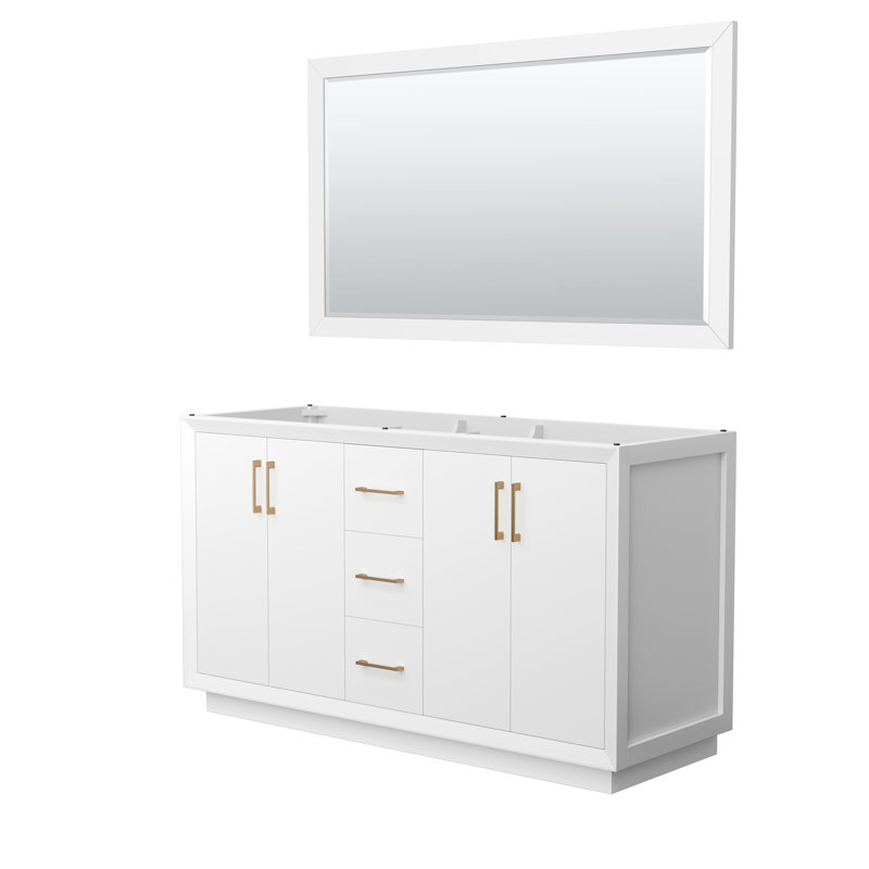 Strada 59.25'' Double Bathroom Vanity Base Only, White/Brown