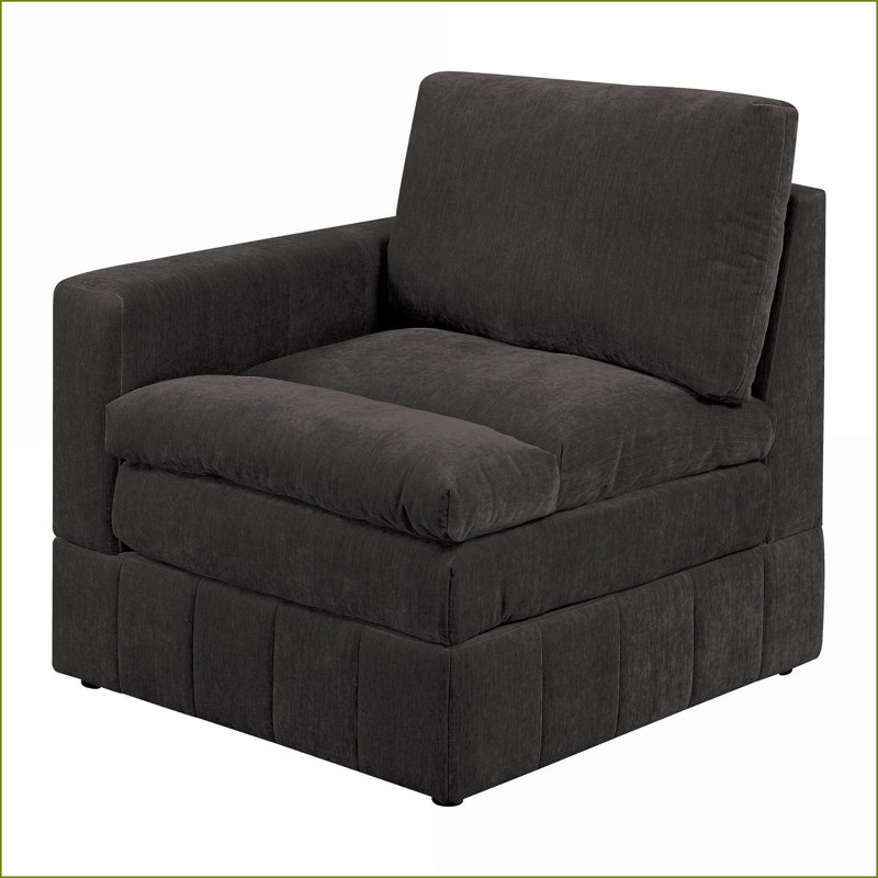 Canapé modulaire à un accoudoir modulaire, suède de vison contemporain, plateau-coussin triple épaisseur | Tissu | Standard