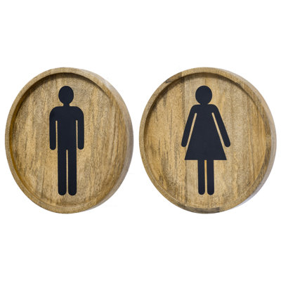 Wood Wall Decoration Mens and Womens Bathroom Signs