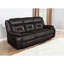 Fauteuil à trois places en similicuir brun avec inclinaison manuelle, fonction murale et sièges de table rabattables au centre, accoudoirs à plateau-coussin, porte-gobelets à prise de courant escamotable 2 ports 2ac 2 ports