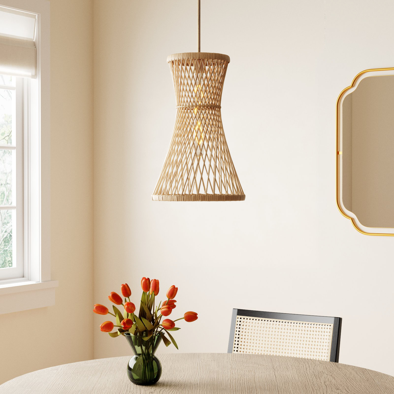 Marselle Single Light Reed Dimmable Pendant, Burnished Gold