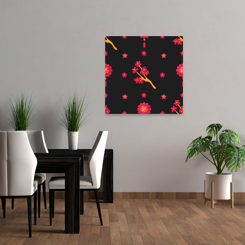 Art mural fleur de cerisier festif traditionnel, H 36 po x l 36 po