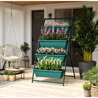 Jardinière à 4 niveaux au-dessus du sol avec des boîtes pour le jardinage de légumes et de fleurs, hauteur de plante bien pensée, facilité de drainage, jardin vertical empilable à l'intérieur ou à l'extérieur,