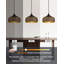 Luminaire suspendu moderne en bois de noyer à motif de dôme suspendu en métal noir mat Finition intérieure dorée Éclairage suspendu réglable pour îlot de cuisine Bureau, couloir, vestibule, chambre à coucher