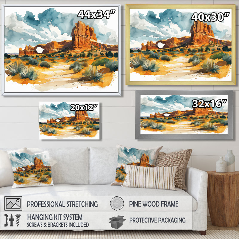 Décoration murale Arches National Park Desert Landscape I - Canyon, Toile encadrée noire simple, H 12 po x l 20 po x P 1 po