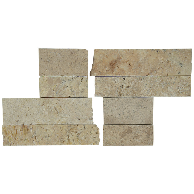 Carreau d'angle mural en pierre naturelle à face clivée Stonecrest Casella Cream 4,5 po x 9 po, Crème Casella