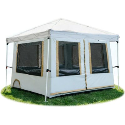 Tente intérieure cubique pour auvent escamotable 10 pi x 10 pi, tente de camping suspendue pour 4 à 6 personnes avec porche 110 po x 63 po et poteaux de bâche, 150D résistant aux intempéries, blanc (cadre et abri non inclus)
